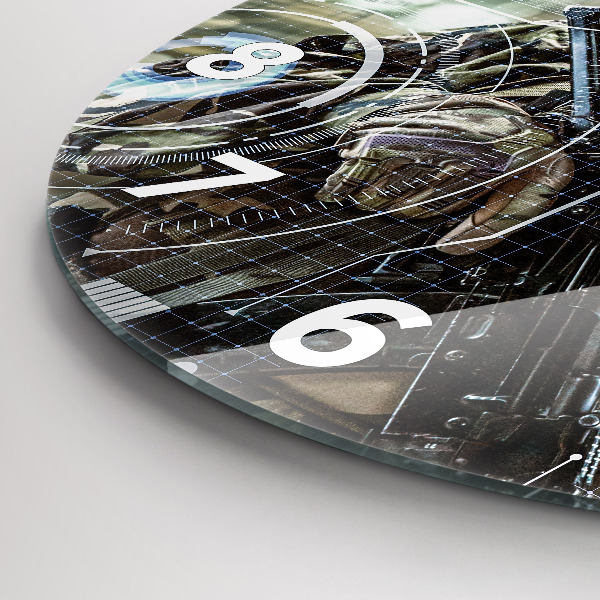 Ceas rotund de perete din sticlă Soldat cu o armă