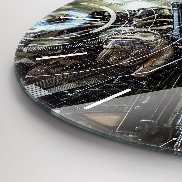 Ceas rotund de perete din sticlă Soldat cu o armă