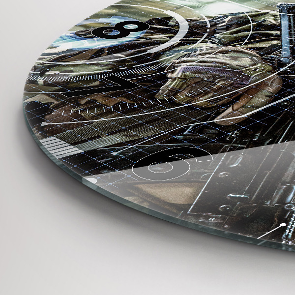 Ceas rotund de perete din sticlă Soldat cu o armă