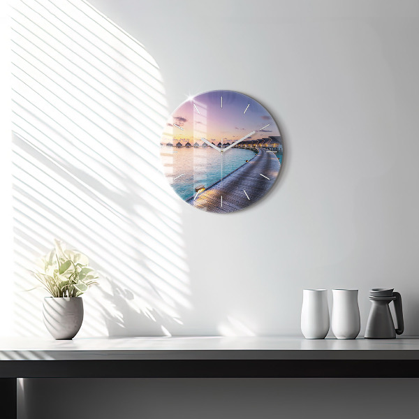 Ceas rotund de perete din sticlă Apus de soare din Maldive