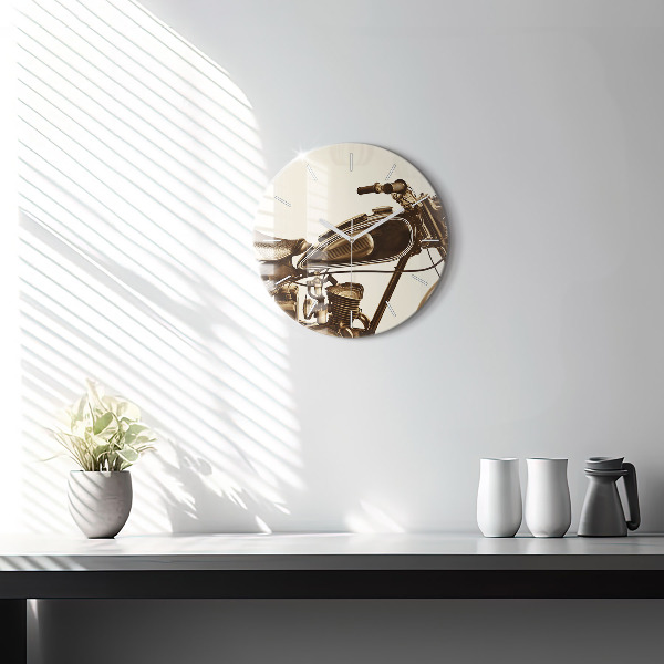 Ceas rotund de perete din sticlă Motocicletă vintage sepia