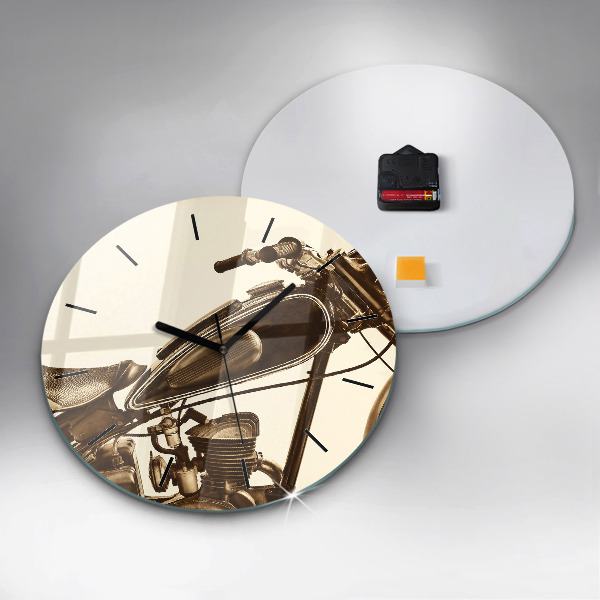 Ceas rotund de perete din sticlă Motocicletă vintage sepia