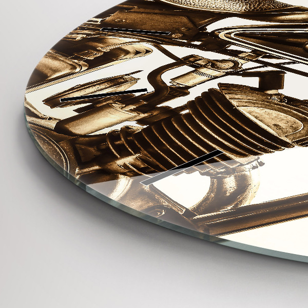 Ceas rotund de perete din sticlă Motocicletă vintage sepia