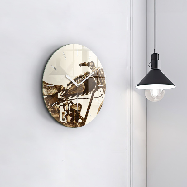 Ceas rotund de perete din sticlă Motocicletă vintage sepia