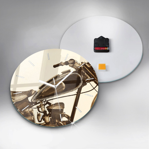 Ceas rotund de perete din sticlă Motocicletă vintage sepia