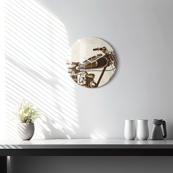 Ceas rotund de perete din sticlă Motocicletă vintage sepia