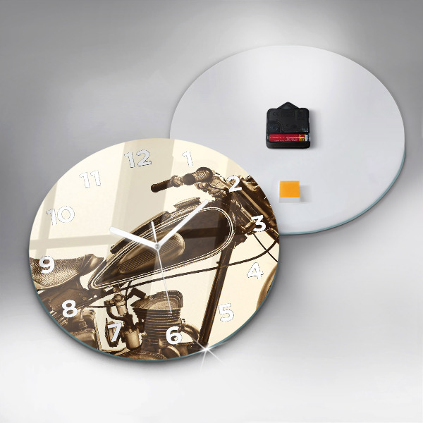 Ceas rotund de perete din sticlă Motocicletă vintage sepia