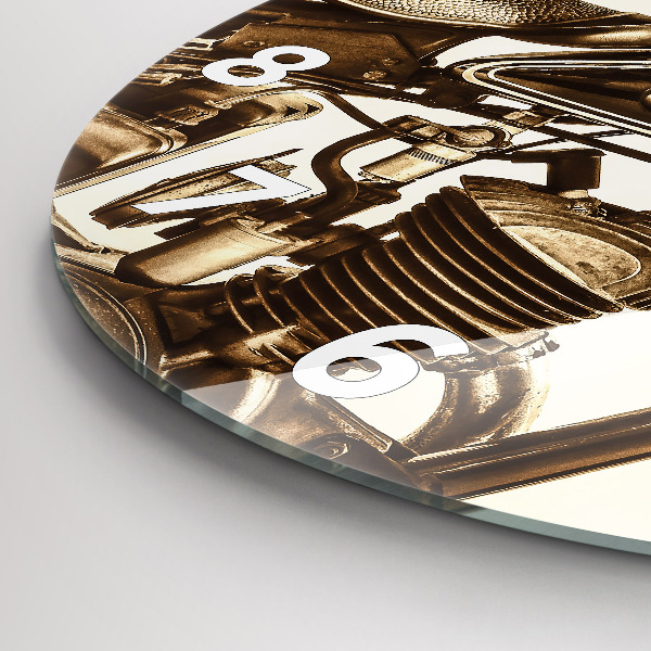 Ceas rotund de perete din sticlă Motocicletă vintage sepia