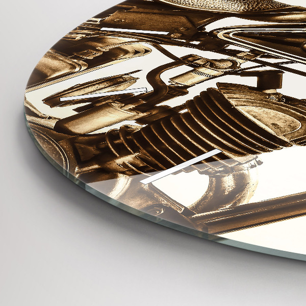 Ceas rotund de perete din sticlă Motocicletă vintage sepia