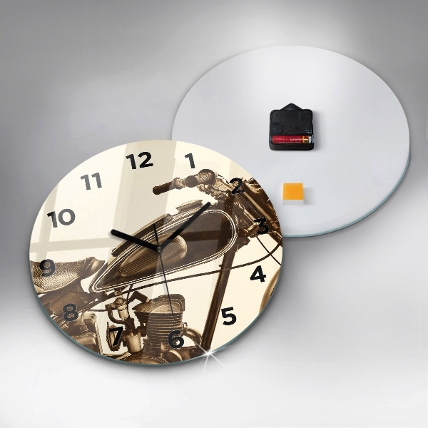 Ceas rotund de perete din sticlă Motocicletă vintage sepia