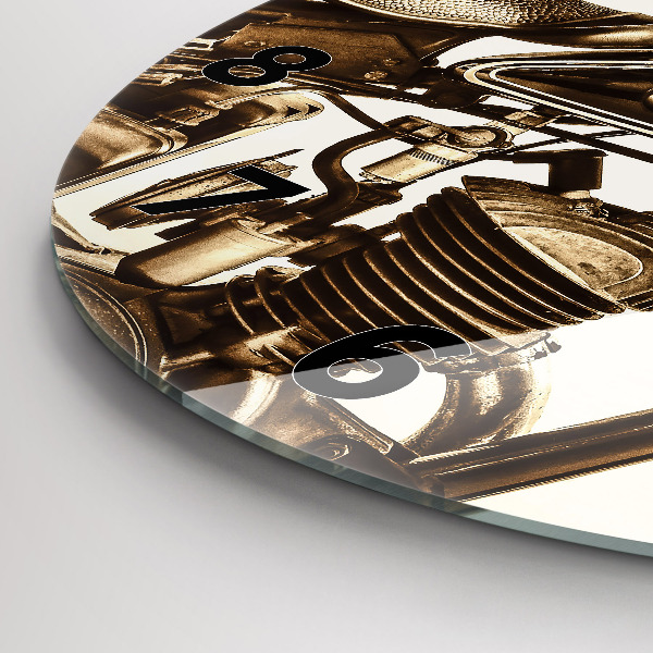 Ceas rotund de perete din sticlă Motocicletă vintage sepia