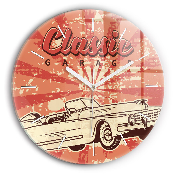 Ceas rotund de perete din sticlă Mașină retro vintage