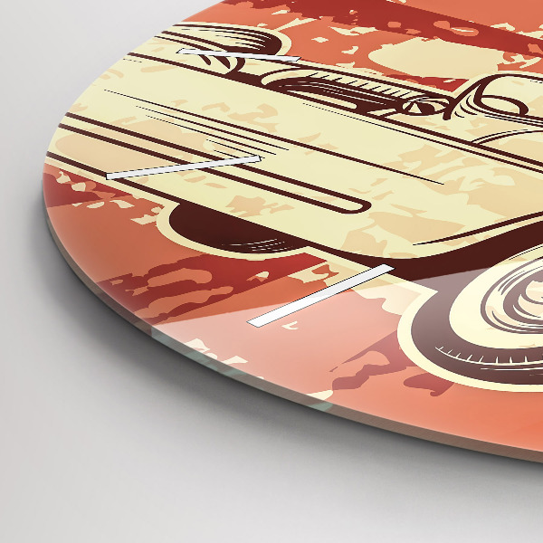 Ceas rotund de perete din sticlă Mașină retro vintage