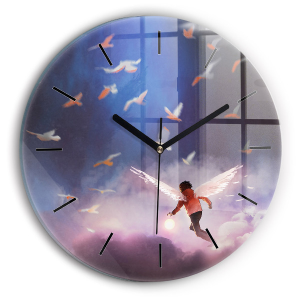 Ceas rotund de perete din sticlă Băiat cu aripi
