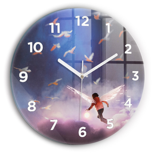 Ceas rotund de perete din sticlă Băiat cu aripi