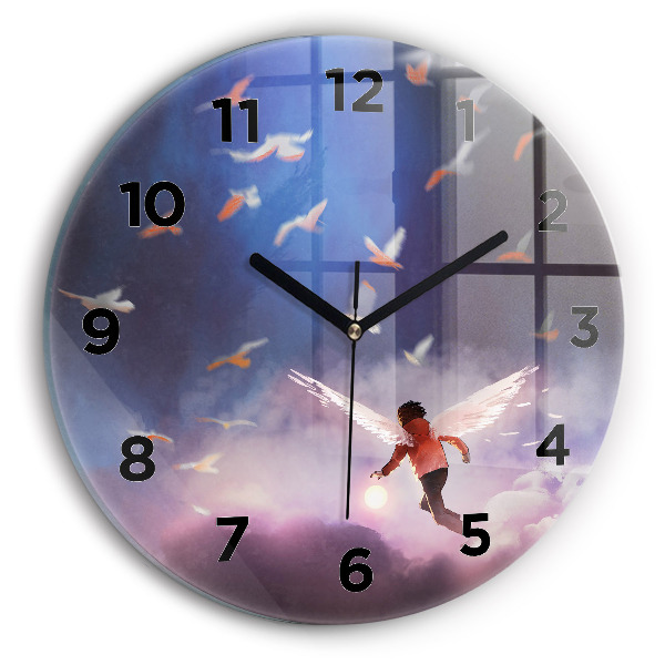 Ceas rotund de perete din sticlă Băiat cu aripi