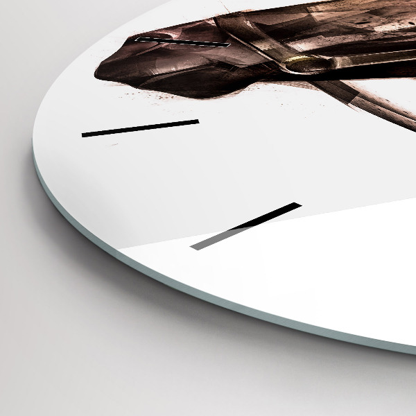 Ceas rotund de perete din sticlă Profil pictat al unui cal