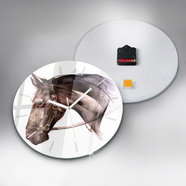 Ceas rotund de perete din sticlă Profil pictat al unui cal