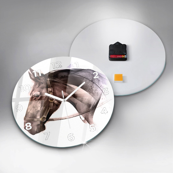 Ceas rotund de perete din sticlă Profil pictat al unui cal