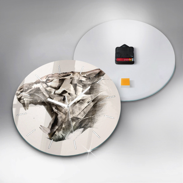 Ceas rotund de perete din sticlă portretul pictat al unui tigru