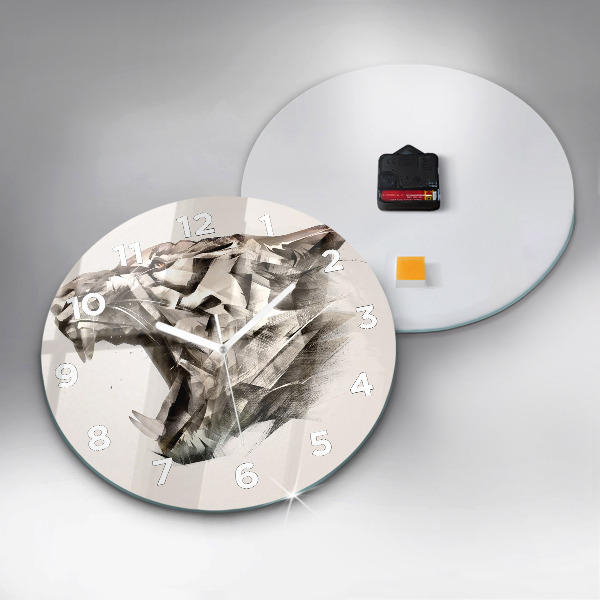 Ceas rotund de perete din sticlă portretul pictat al unui tigru