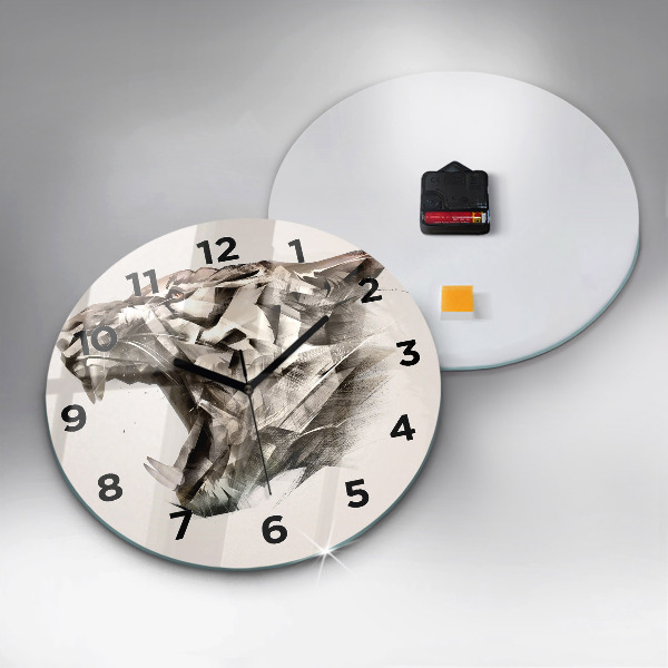 Ceas rotund de perete din sticlă portretul pictat al unui tigru