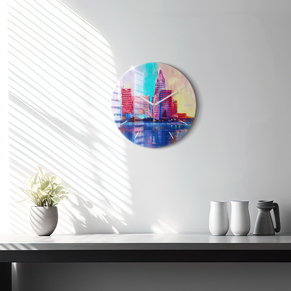 Ceas rotund de perete din sticlă Abstracția zgârie-norilor
