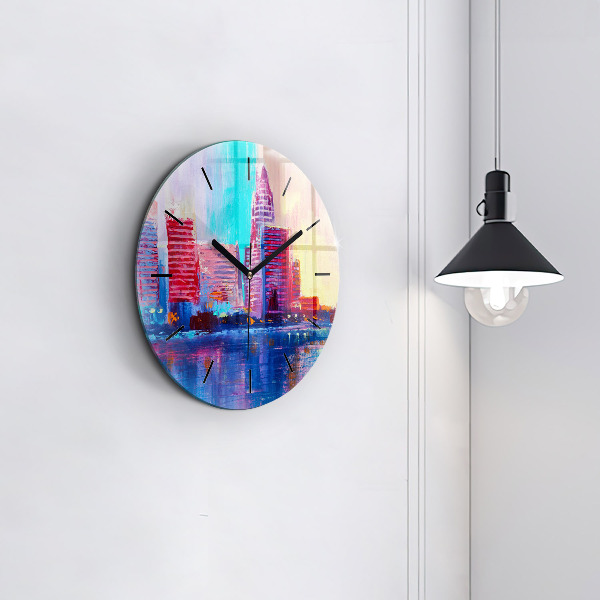 Ceas rotund de perete din sticlă Abstracția zgârie-norilor