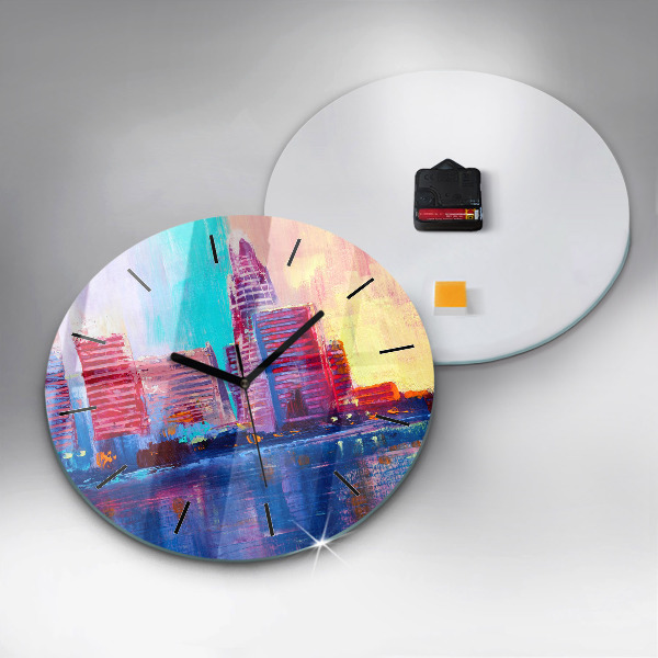 Ceas rotund de perete din sticlă Abstracția zgârie-norilor