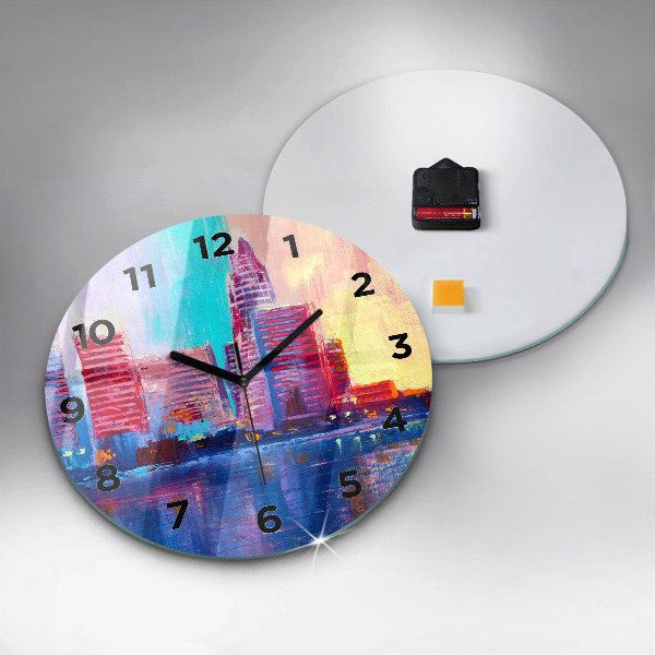 Ceas rotund de perete din sticlă Abstracția zgârie-norilor