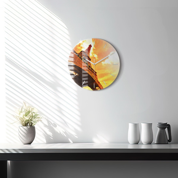 Ceas rotund de perete din sticlă Turnul Eiffel din Paris