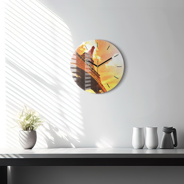 Ceas rotund de perete din sticlă Turnul Eiffel din Paris