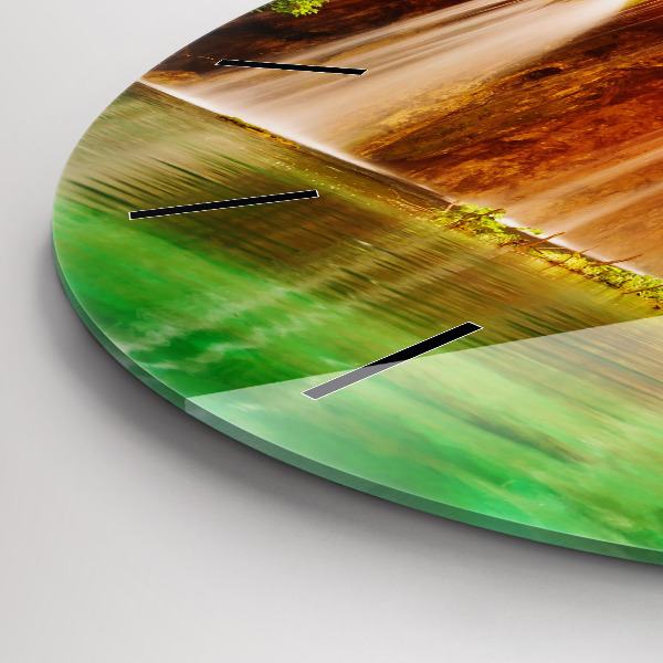 Ceas rotund de perete din sticlă Vedere asupra cascadei