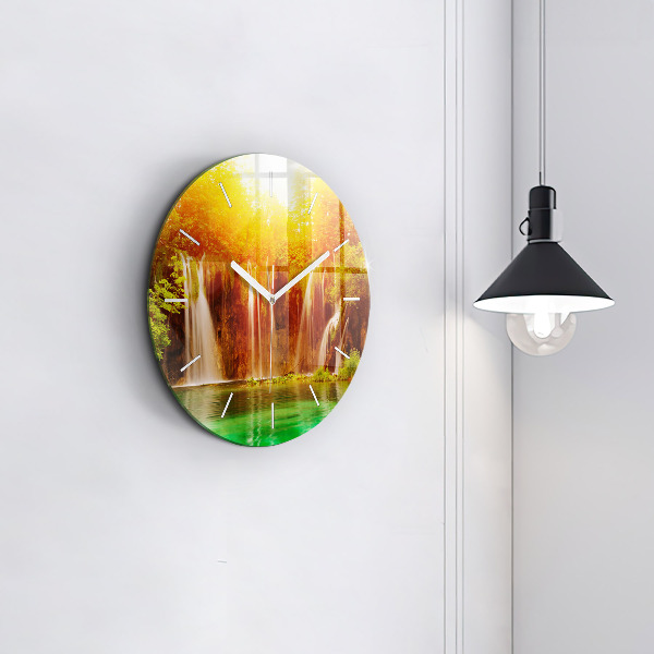 Ceas rotund de perete din sticlă Vedere asupra cascadei