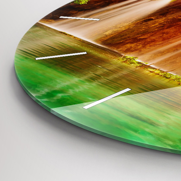 Ceas rotund de perete din sticlă Vedere asupra cascadei