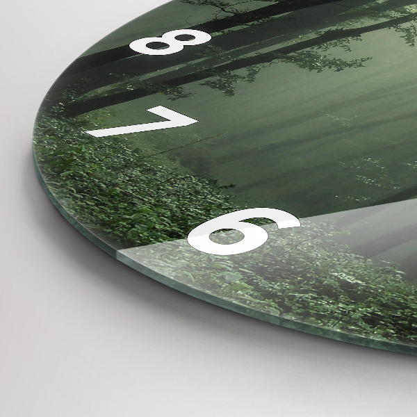 Ceas rotund de perete din sticlă Pădure cețoasă dimineața