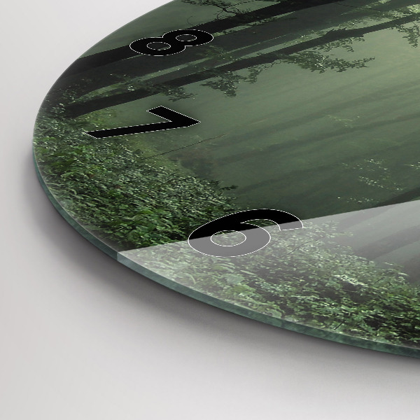 Ceas rotund de perete din sticlă Pădure cețoasă dimineața