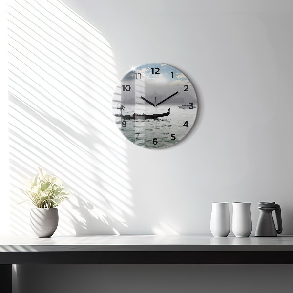 Ceas rotund de perete din sticlă Gondola in Venetia