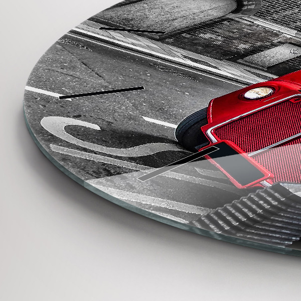 Ceas rotund de perete din sticlă Autobuz roșu cu etaj