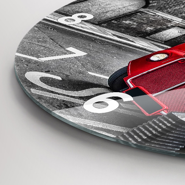 Ceas rotund de perete din sticlă Autobuz roșu cu etaj