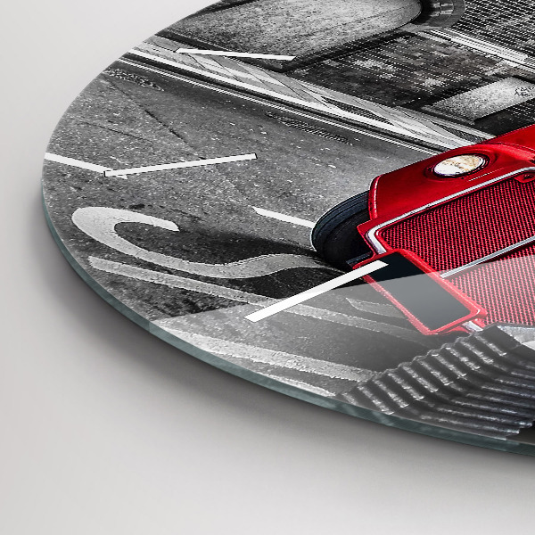 Ceas rotund de perete din sticlă Autobuz roșu cu etaj