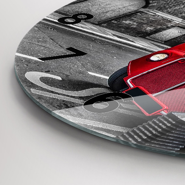 Ceas rotund de perete din sticlă Autobuz roșu cu etaj