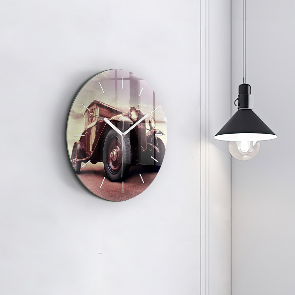 Ceas rotund de perete din sticlă Mașină în stil vintage