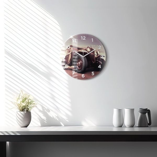 Ceas rotund de perete din sticlă Mașină în stil vintage