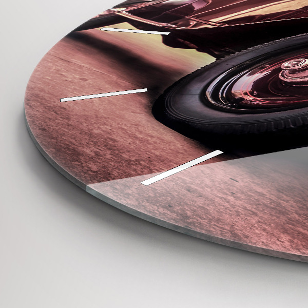 Ceas rotund de perete din sticlă Mașină în stil vintage