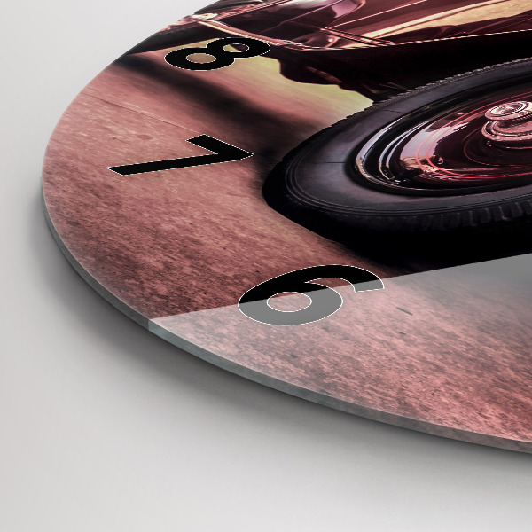 Ceas rotund de perete din sticlă Mașină în stil vintage