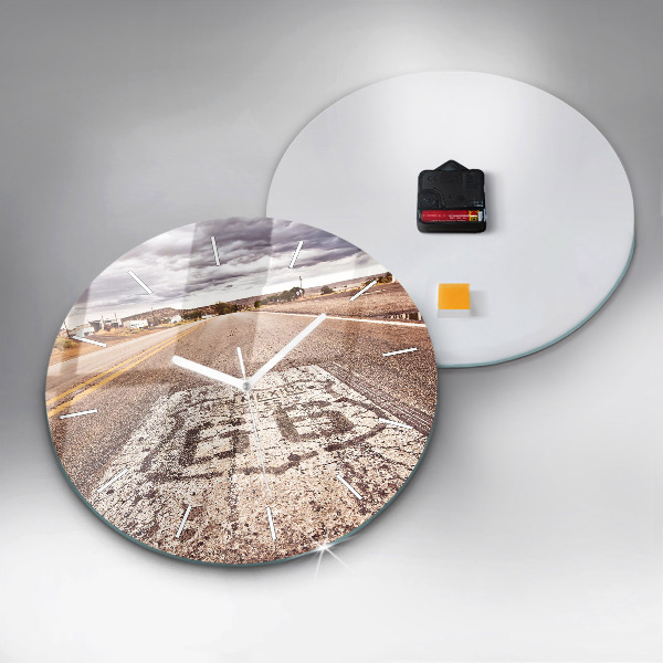 Ceas rotund de perete din sticlă Route 66 SUA