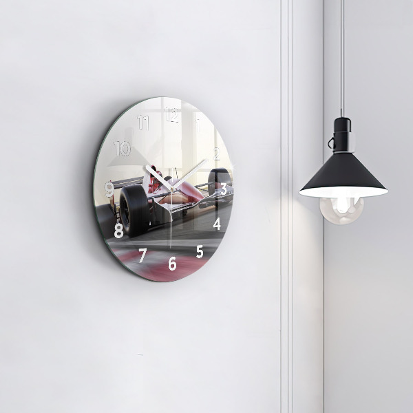 Ceas rotund de perete din sticlă Mașină sport de curse