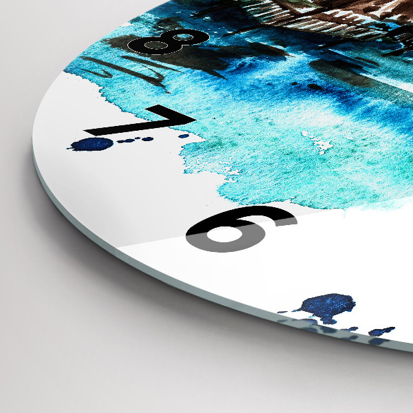 Ceas rotund de perete din sticlă Imaginea unei insule pustie