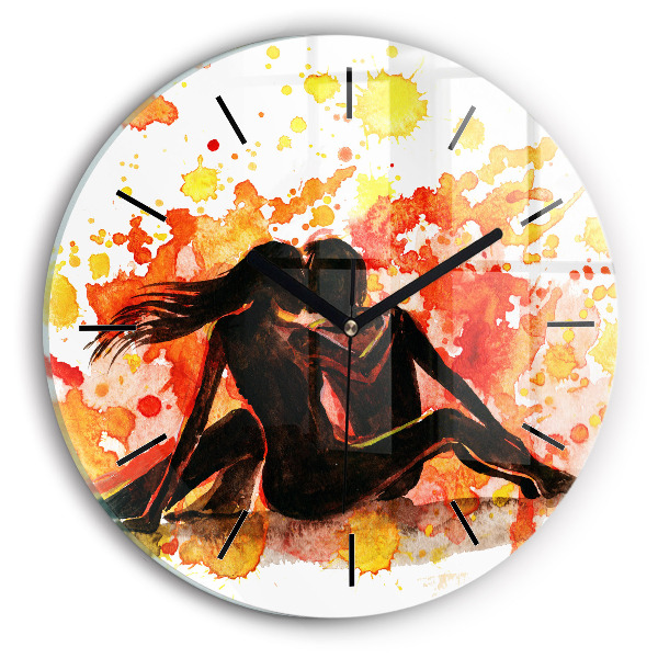 Ceas rotund de perete din sticlă Dragoste și un cuplu de îndrăgostiți